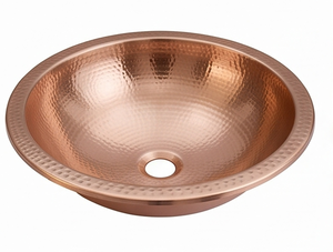 Évier de cuisine rond en cuivre fait main avec finition martelée polie, à poser sur le comptoir, design rustique, à cuve unique - Product Image 1