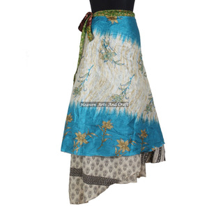 Faldas largas de seda sari mágicas de 2 capas estilo hippie vintage indio para la playa, faldas largas reversibles de seda sari mágica de 2 capas - Product Image 2