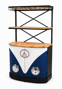 Vintage VW Style Bar Cabinet Wooden Wine Rack Metal Frame Beverage Storage for Hotel Living Room - Product Image 6