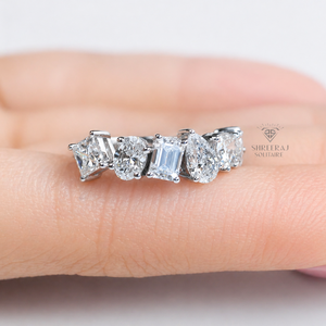 Bague demi-éternité multi-formes en diamant de laboratoire, alliance en or massif 14 carats, bague en diamant CVD, fabricant en gros Inde - Product Image 4