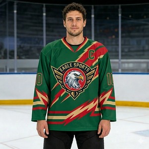 Maillot de hockey sur glace sublimé style tendance en gros, respirant, couleur personnalisée, 100 % polyester, sergé, pour adultes, coupe-vent et imperméable - Product Image 1