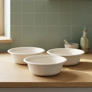 Bol rond jetable moulé en bagasse écologique de 180 ml, conteneur alimentaire biodégradable pour soupes, desserts, collations et traiteur - Product Image 2