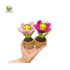 Pots de fleurs au crochet faits à la main avec des fleurs colorées, en coton rond, décoration intérieure pour salon, toutes saisons - Product Image 2