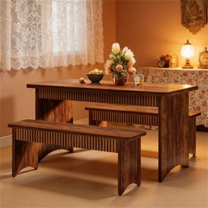 Set da Pranzo con 2 Panche e Tavolo, Set da Sala da Pranzo in Legno Rettangolare in 3 Pezzi - Product Image 2