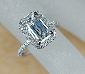 925 Sterling <b>Silver</b> <b>Emerald</b> Cut Lab Grown Diamond <b>Ring</b> Gift For Her Wedding & Anniversary - Product Image 2
