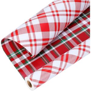 Rollo de Papel de Regalo Navideño Reversible con Diseño Clásico de Tartán Rojo y Blanco para Fiestas Invernales, 17 Pulgadas - Product Image 1