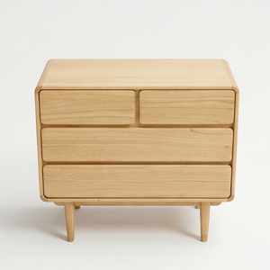 Commode à 4 tiroirs en chêne clair moderne pour chambre et salon, en bois massif de haute qualité, style Japandi - Product Image 2