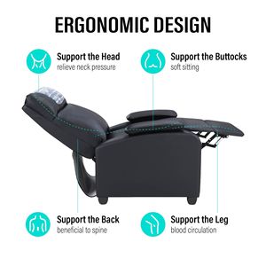 Poltrona Reclinabile Manuale Classica Tradizionale, Comoda Poltrona Singola Nera per Soggiorno con Braccioli e Schienale - Product Image 2