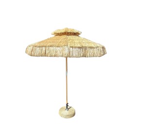 Tropiccal Palm Leaf Parasol with Rustic Bamboo Pole - Windproof Double Canopy Tiki <b>Umbrella</b> with Base for Poolside - Product Image 2