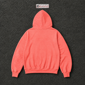 Sudadera con capucha y cremallera completa, rosa coral, con estampado de estrellas, estilo oversize, streetwear unisex, vintage, con efecto desgastado, informal. - Product Image 6