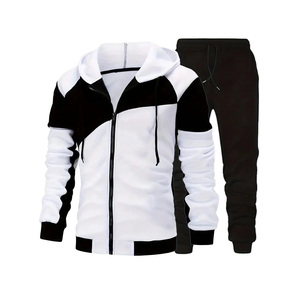Ensemble de survêtement à capuche pour homme, color block, manches longues, fermeture éclair, respirant, polyester et coton, coupe décontractée, automne - Product Image 1