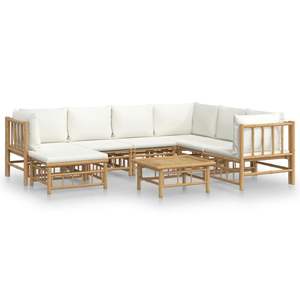 Conjunto de Muebles de Jardín de Bambú Blanco Crema con Cojines Confortables - Product Image 2
