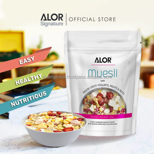 Alor halal พร้อมทานมูสลี่แช่แข็ง-แห้งโยเกิร์ตถั่วผลไม้300กรัมหวานมีรสนิยมกล้วยมะพร้าวแอปเปิ้ลน้ำตาลเนื้อนุ่ม
