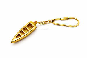 Vintage brass boat keychain gold finish metal canoe pendant <b>key</b> <b>holder</b> nautical theme keyring for gift and souvenir use - Product Image 2
