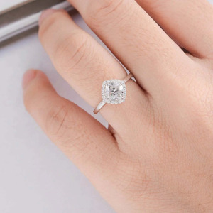White Gold <b>Cushion</b> Halo Lab Grown Diamond Engagement <b>Ring</b> - Product Image 2