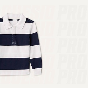 Polo à manches longues rayé en tricot pour homme, style preppy, design bicolore, coupe classique, blanc bleu marine - Product Image 2