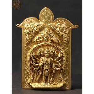 Marco de pared Panchamukhi Lord Hanuman de 9 pulgadas hecho a mano en latón hecho en India - Product Image 1