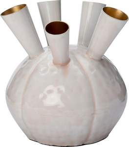 Vase en céramique nordique blanc et or à plusieurs tiges, pot de fleurs décoratif martelé à 5 trous pour la décoration de bureaux et d'hôtels, vase en métal en gros - Product Image 1