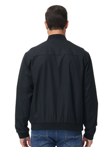 Men's <b>Black</b> Stand Collar Anti-Bacterial <b>Fleece</b> Bomber <b>Jacket</b> Zipper Closure Windproof Casual Outerwear Regular Fit Polyester - Product Image 3