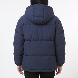 Veste matelassée d'hiver pour femme Hawk Eye, à capuche, fermeture éclair intégrale, coupe classique, bleu marine uni, avec logo sur le devant - Product Image 4