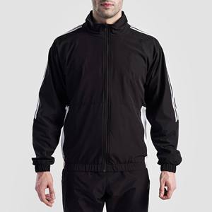 Men's <b>Black</b> <b>Windbreaker</b> Jacket With White Stripes Full Zip Stand Collar Polyester Breathable Autumn Wear - Product Image 1