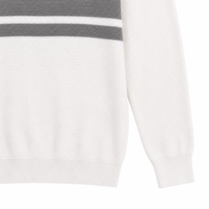 Sweat-shirt en tricot texturé nid d'abeille rayé pour homme, col rond, manches longues, coton respirant, vêtements décontractés |   Fabrication OEM ODM - Product Image 5