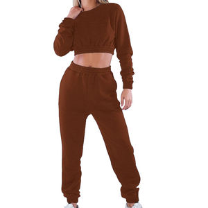 Conjunto Deportivo de Dos Piezas para Mujer, Sudadera Corta y Pantalones Jogger Marrones, Ropa Deportiva Informal para Entrenamiento - Product Image 6