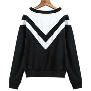 Womens Color Block Black <b>White</b> Chevron Crew Neck <b>Long</b> <b>Sleeve</b> Sweatshirt OEM ODM Wholesale Apparel - Product Image 6