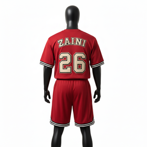 Conjunto de camiseta y pantalones cortos de baloncesto para hombre, de malla de poliéster de alta calidad, uniforme deportivo rojo con logotipo personalizado bordado, conjunto corto para hombre - Product Image 2