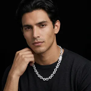 Collier Hip Hop LAX DIORE JEWELS Premium avec chaîne à maillons géométriques Infinity de 12 mm, micro-incrustation de diamants Missanite plaqués or 14k/18k - Product Image 1
