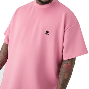 เสื้อยืดโอเวอร์ไซส์สีชมพู คุณภาพสูง ผ้าฝ้าย 100% ทรงหลวม ไหล่ตก พิมพ์ลายได้ สีพื้น สำหรับผู้ชาย แขนสั้น ระบายอากาศได้ดี - Product Image 3