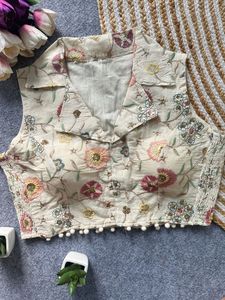 Blusa Bordada de Algodón Khadi para Mujer, Chaleco con Lentejuelas Florales, Corte Regular, para Bodas, Fiestas y Uso Casual - Product Image 1