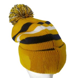 Gorro de Punto a Rayas con Pompón, Amarillo, Azul Marino y Blanco, Unisex, para Adultos, Gorro de Invierno de 56-58 cm, Diseño con Puño, para Uso Casual - Product Image 2