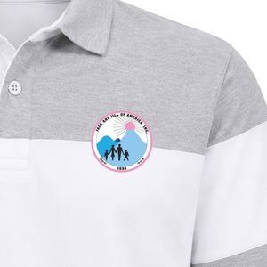 Gray <b>White</b> Horizontal Stripe <b>Polo</b> Shirt Short Sleeve Collared Button Placket Color Block Casual Golf with Crest Patch for <b>Men</b> - Product Image 4