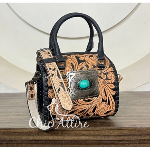 Hot Selling Western Designer Handcrafted Genuine Cow <b>Leather</b> <b>Small</b> Speedy <b>Bag</b> Stylish Turquoise Concho Crossbody Weekender - Product Image 1