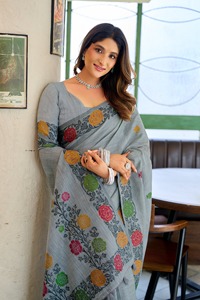 Sari Tradicional de Algodón con Estampado Floral para Mujer, Estilo Informal de India y Pakistán, Largo hasta el Suelo, Corte Regular, Sin Arrugas - Product Image 4