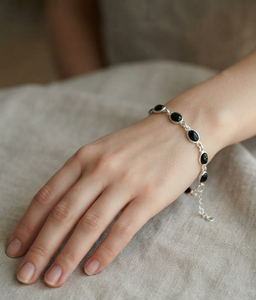 Gift for Wedding <b>Solid</b> 925 Sterling <b>Silver</b> Black Onyx Gemstone Handmade Fine <b>Silver</b> Women's Chain & Link Certified <b>Bracelet</b> - Product Image 1