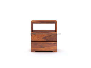 Sheesham Wood Bedside <b>Table</b> with 2 Drawers & Open Shelf Solid Wood Nightstand with Storage Drawers & Shelf Wooden Bedside <b>Table</b> - Product Image 3