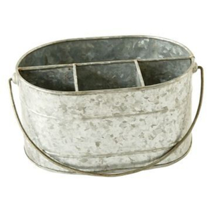 Portacubiertos de Metal Galvanizado Estilo Rústico Vintage con 4 Compartimentos y Asa de Madera, Ovalado, Blanco - Product Image 4