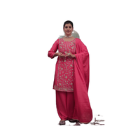 Traje de secuencia de cordón de diseñador indio con Sharara Color Rosa Chinon Ropa de fiesta de seda Ropa occidental Ropa étnica