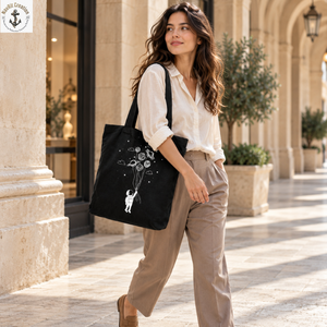 Bolsa de Lona Negra con Estampado de Astronauta y Asas Largas para el Hombro |   Bolsa de Compras con Diseño Espacial para Uso Diario, para Hombres y Mujeres - Product Image 3