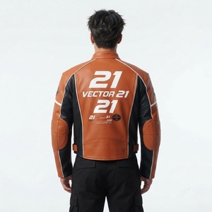 Sportswear Men Orange Brown Leather <b>Racing</b> <b>Jacket</b> Vector 21 Graphic Moto Biker Track Coat Custom Darkry Outerwear Factory - Product Image 2