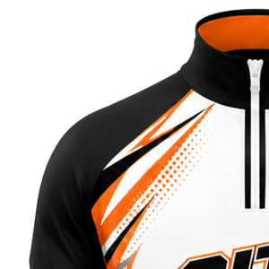 Orange <b>White</b> Black <b>Quarter</b> <b>Zip</b> Sports Jacket Long Sleeve Athletic Training Running Teamwear Custom Performance Stand Front - Product Image 3