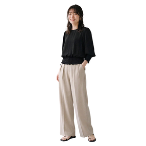 Women's Korean Solid <b>Long</b> Sleeve Blouse Neck Smocked Waist Cuffs Elegant Loose Fit Casual Office Wear Fashion <b>Top</b> - Product Image 1