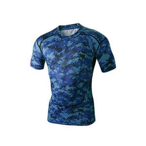 เสื้อแรชการ์ดแขนสั้นสีน้ำเงินสำหรับผู้ชาย แห้งเร็ว ผลิตจากโพลีเอสเตอร์ เหมาะสำหรับว่ายน้ำ เสื้อคอมเพรสชั่นสำหรับผู้ใหญ่ - Product Image 2