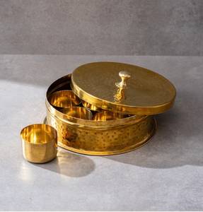 Round Brass <b>Spice</b> <b>Storage</b> Box with 7 Compartments and Lid for Kitchen Use - Product Image 3