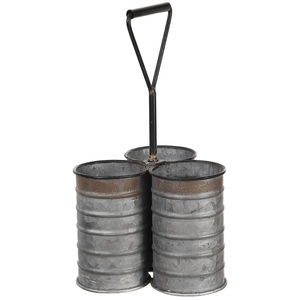 Exclusive Galvanized Metal Utensil <b>Caddy</b> 3 Compartment Cutlery Holder with Handle for <b>Kitchen</b> Countertop Buffet and Party - Product Image 1