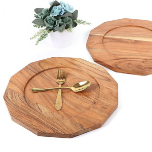 Platos octogonales de madera de Acacia seguros para alimentos, platos de cargador para servir, vajilla, plato rústico, cargador, cocina, comedor, uso para servir - Product Image 2