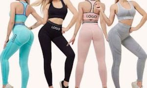 Conjunto de Yoga de 2 Piezas para Mujer al por Mayor, con Logotipo Frontal, Ajuste Delgado, Transpirable, de Secado Rápido, de Alta Calidad, en Spandex/Poliéster, con Sujetador Deportivo - Product Image 1