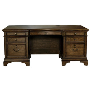 Hartshill executive <b>desk</b> crafted from mahogany with a grey finish and featuring seven drawers is suitable for a workspace. - Product Image 6